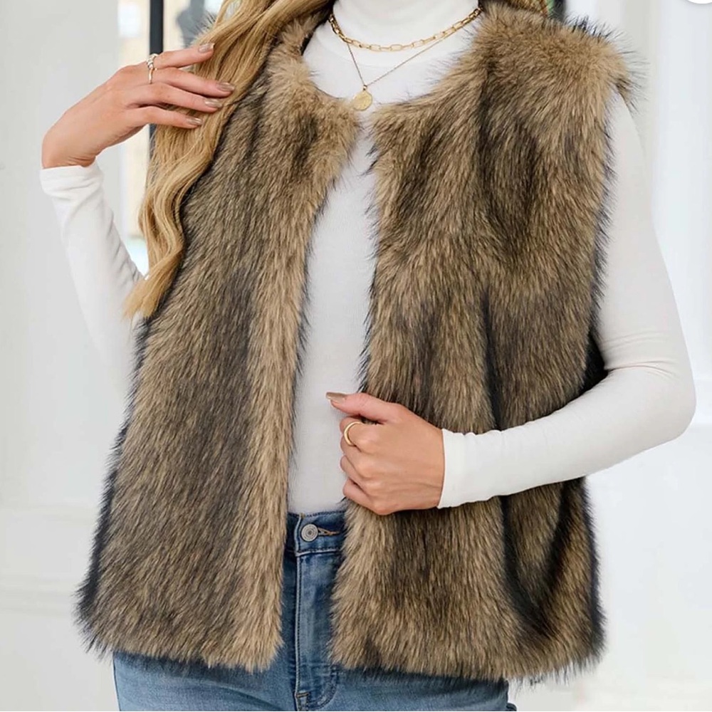 INC International Concepts Faux Fur Vest in Brown
